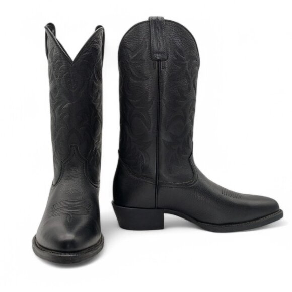 Ariat Men's Size 10.5 Black Deertan Leather Heritage R Toe Cowboy Western Boot - Picture 3 of 14